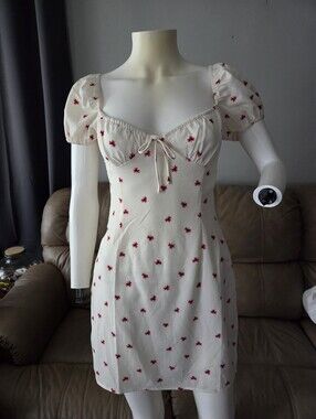 Princess Polly Cream Mini Dress with Red Floral Embroidery, US Size 6
